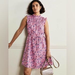 Boden sz 8R sleeveless smocked mini dress in Formica pink oriental meadow